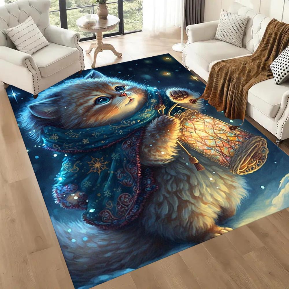 Moonlit Cat Dream Floor Mats for Living Room, Bedroom and Room Decoration Are Suitable for Gifts.