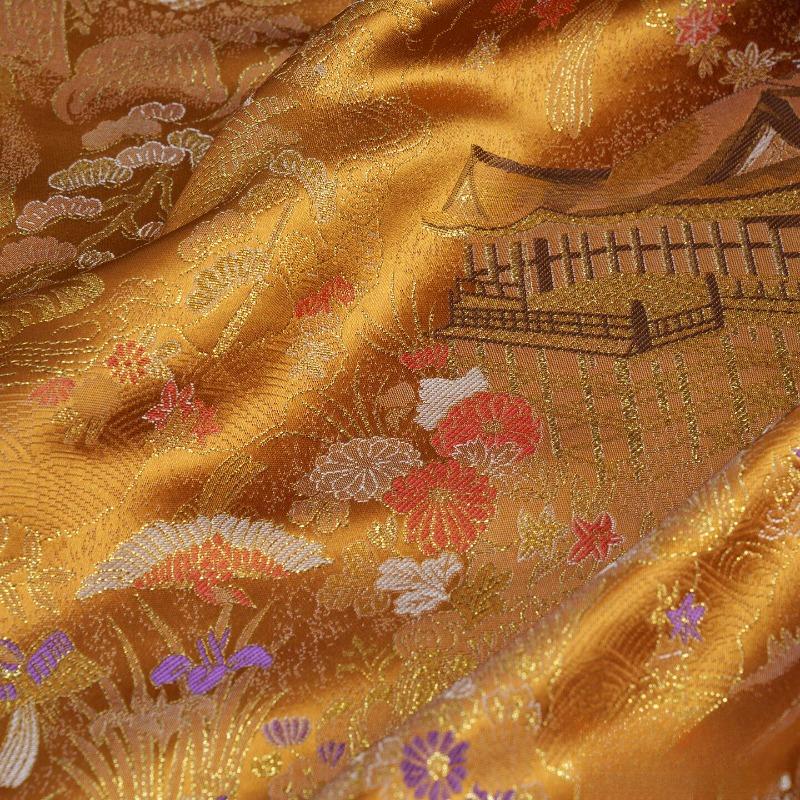 

Gilded Pavilion Terrace Floral Brocade Jacquard Fabric For Sewing Chinese Smooth Shiny Gold Thread Cloth for Coat Vest Materials 100x150cm