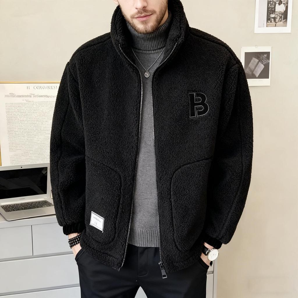 2025 Men's Lambswool Cotton Jacket - Thick Velvet Outerwear for Autumn/Winter