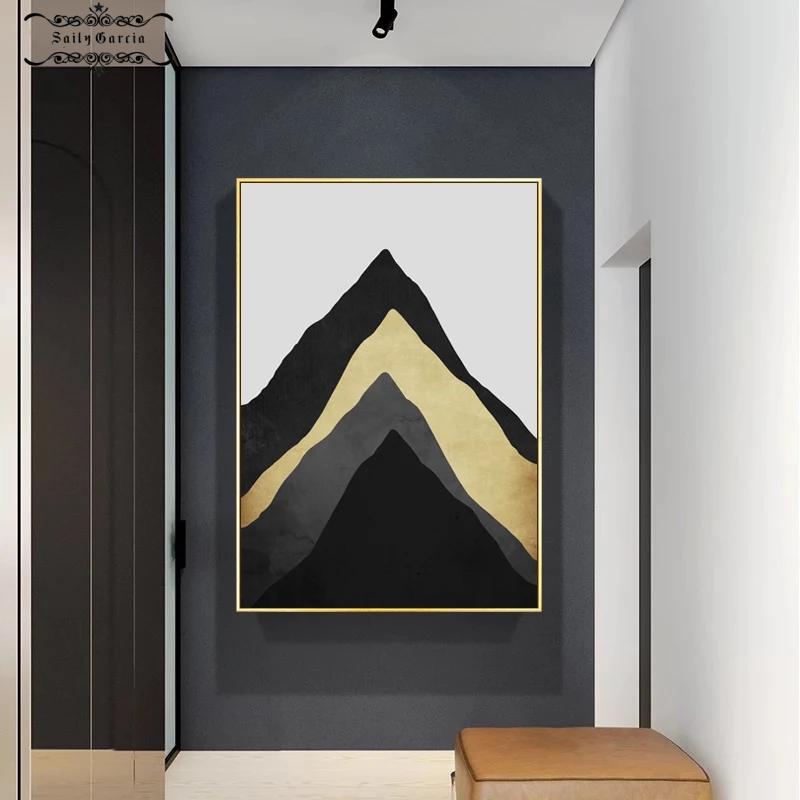 Abstract Geometric Art Pattern Canvas Painting Nordic Landscape Moon Alpine Poster Print Pictures for Living Room Wall Art Decor