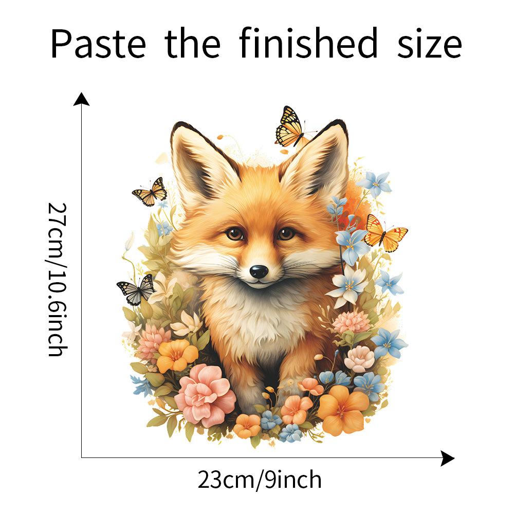 Hand Painted Fox with Flowers and Butterfly Toilet and Wall Sticker Set Waterproof Self-Adhesive Removable Decal for Bathroom WC Wall Decoration