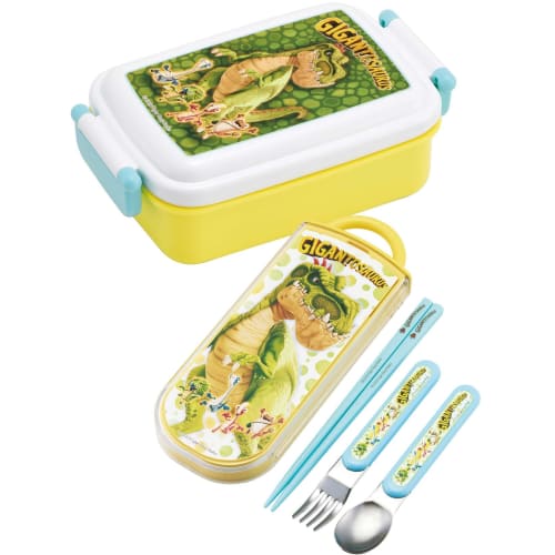 Skater Children's Lunch Box Trio Set Chopsticks Spoon Fork Kids Cutlery Antibacterial Treatment Easy To Open Sliding Type Made In Japan Gigantosaurus