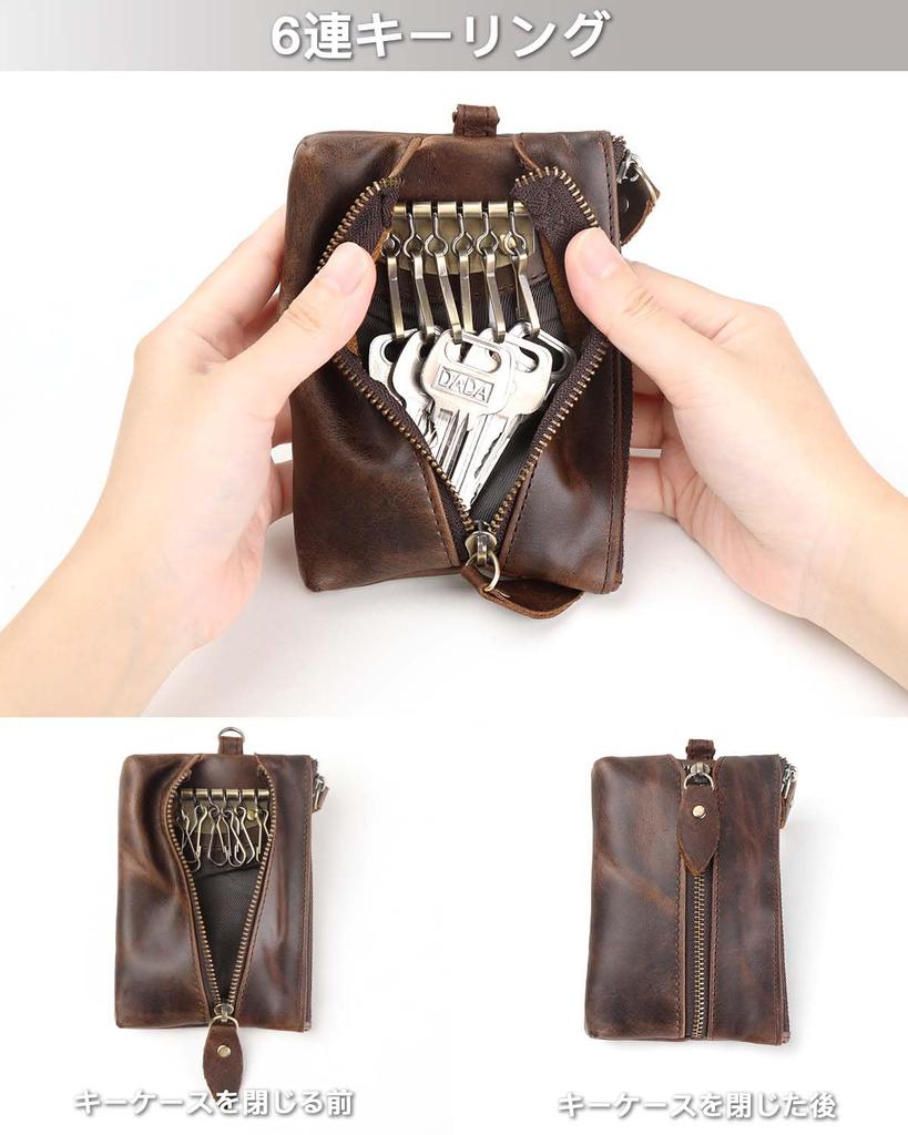 Key Case with Card Car Key Coin and Small Item Genuine Leather with 6 Two Exterior Leather Card and Key Case with Card Coin and Smart Key Large