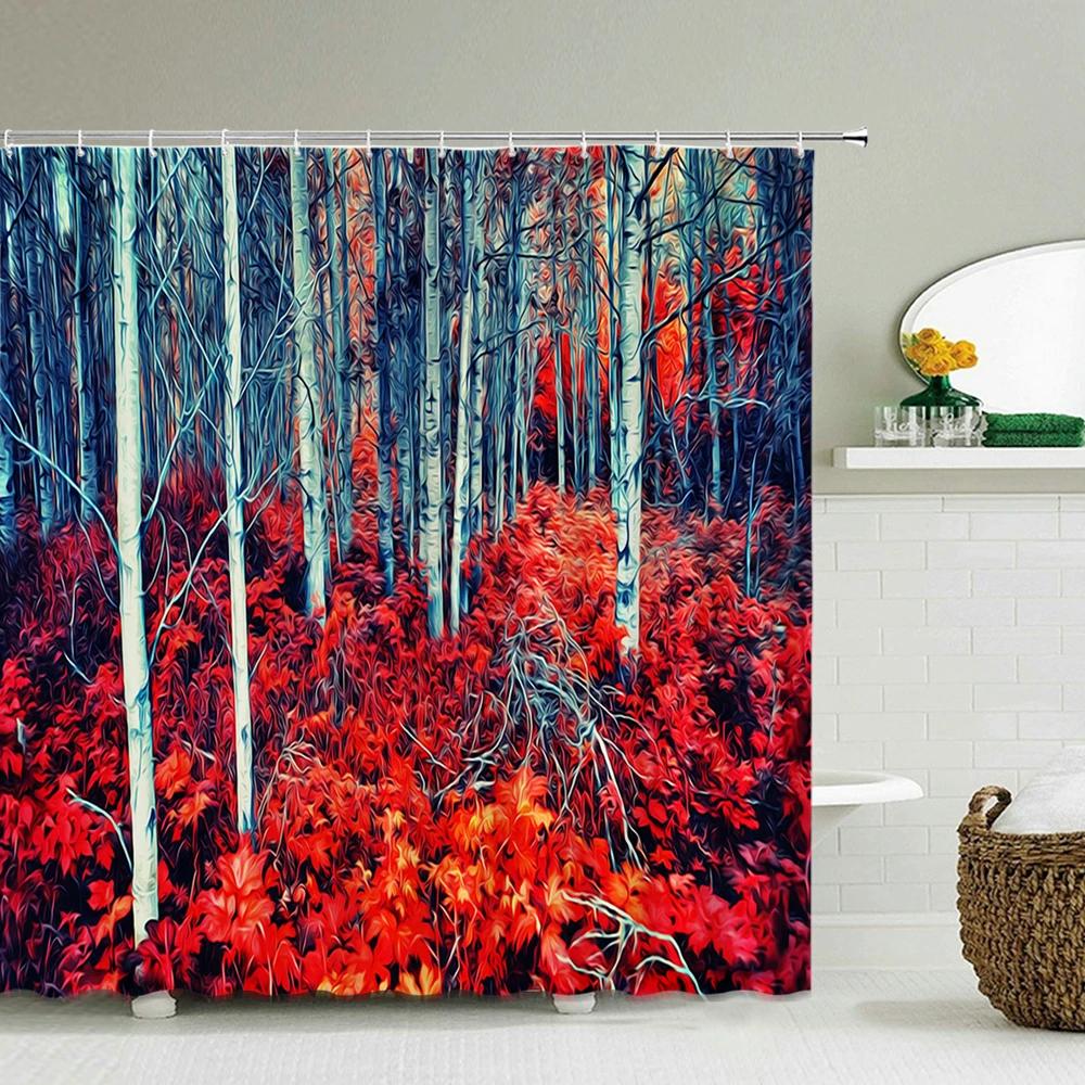 Town Street Scenery Shower Curtains Home Decor Polyester Fabric Bathroom Shower Curtains Oil Painting Waterproof Bath Curtains