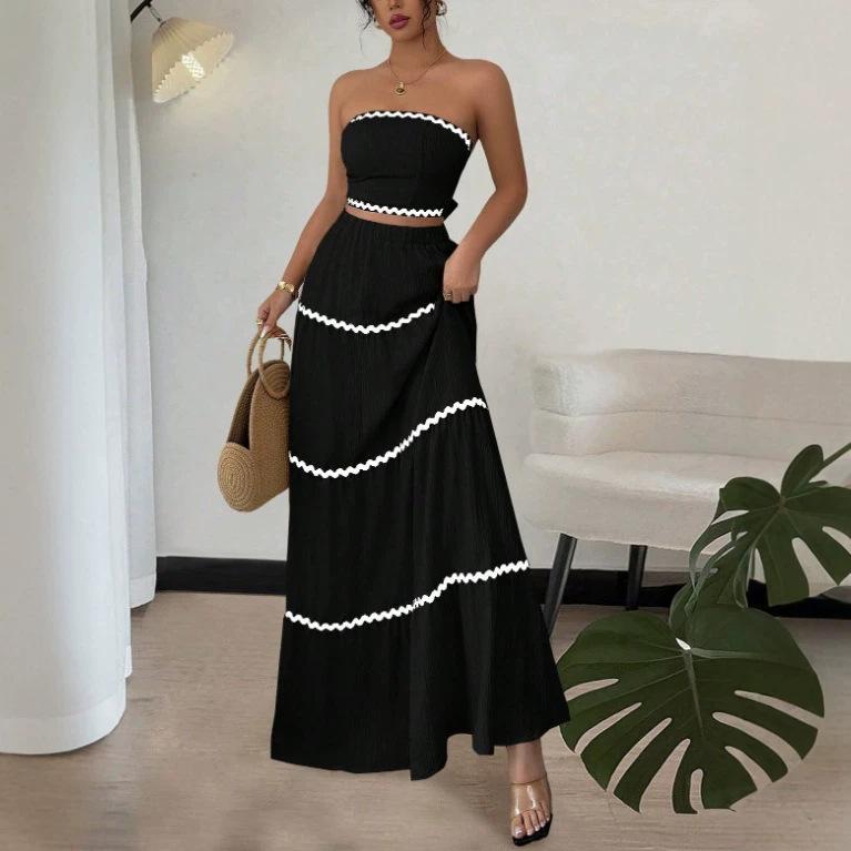 European and American New Summer Vacation Leisure Temperament Tube Top Lace Dress Splicing Two-piece Set