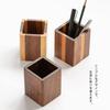 Muso Wood Wooden Pen Holder, Desk Stationery Storage, Square Pencil Holder, Stylish and Simple Design (Walnut)