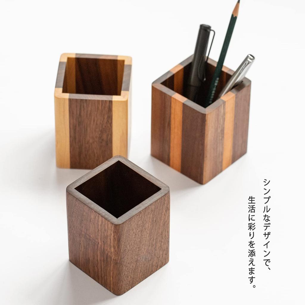 Muso Wood Wooden Pen Holder, Desk Stationery Storage, Square Pencil Holder, Stylish and Simple Design (Walnut)
