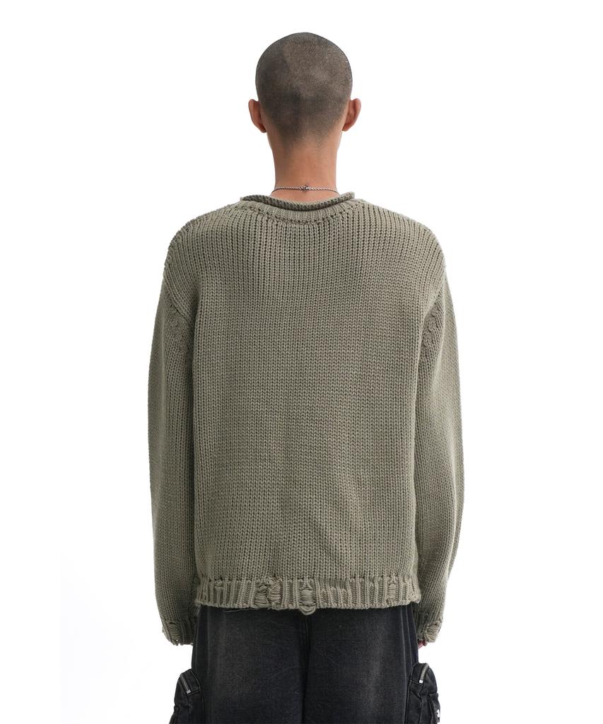 Opeunyadeu(Owai) Heart Stitch Destroyed Knit - Khaki