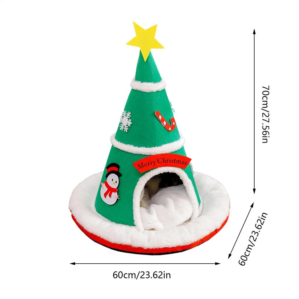 Covered Cat Bed Warm Christmas Tree Anti-Slip Bottom Pet Supplies Soft Sleeping Kitten Bed Cat Cave For Puppy Kitten Pet Indoor