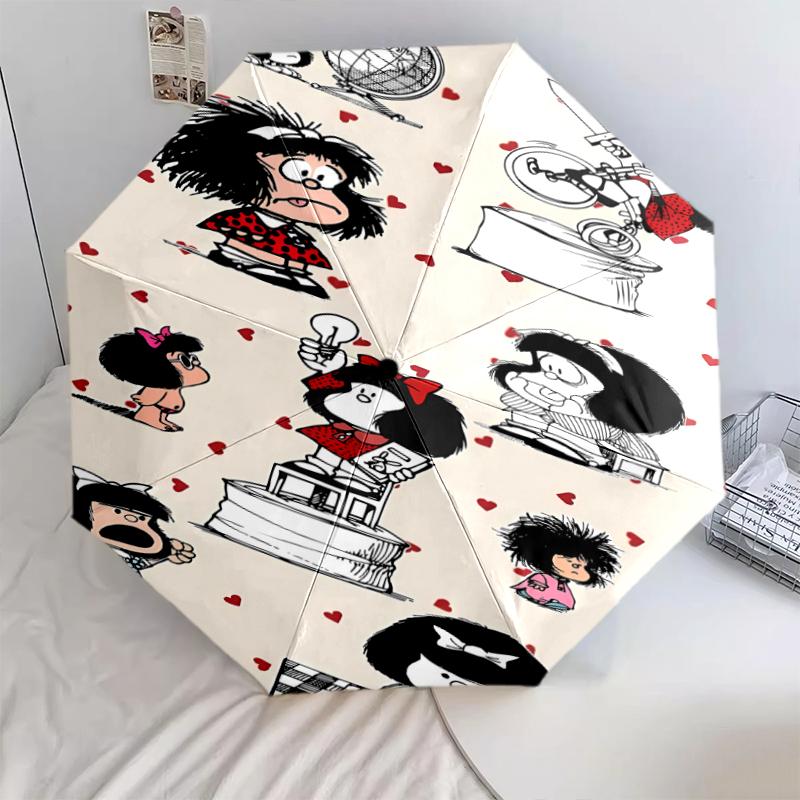 1 PC Automatic Folding Umbrella - Mafalda Pattern, Portable & Foldable Design with 8 Ribs, Christmas Birthday Gifts