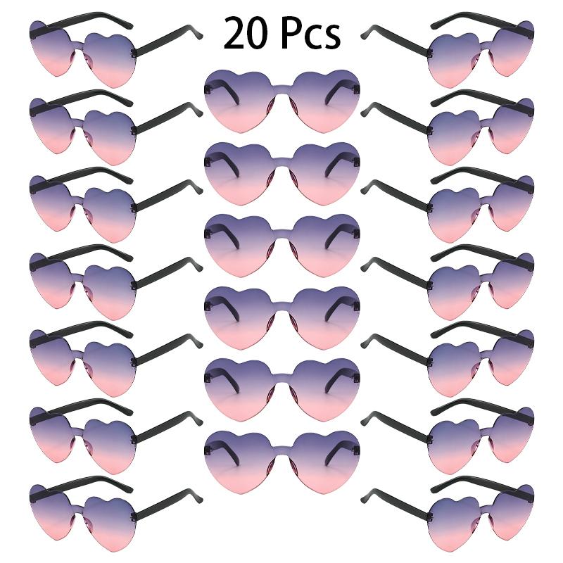 20 Pcs Heart Shape Sunglasses Women Fashion Rimless Gradient Multicolor Rave Sun Glasses Trendy Cute Beach Vacation Decor Shades