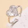 Stainless Steel Heart Ring with Rhinestone and Irregular Texture - Sweet Academy Style for Women