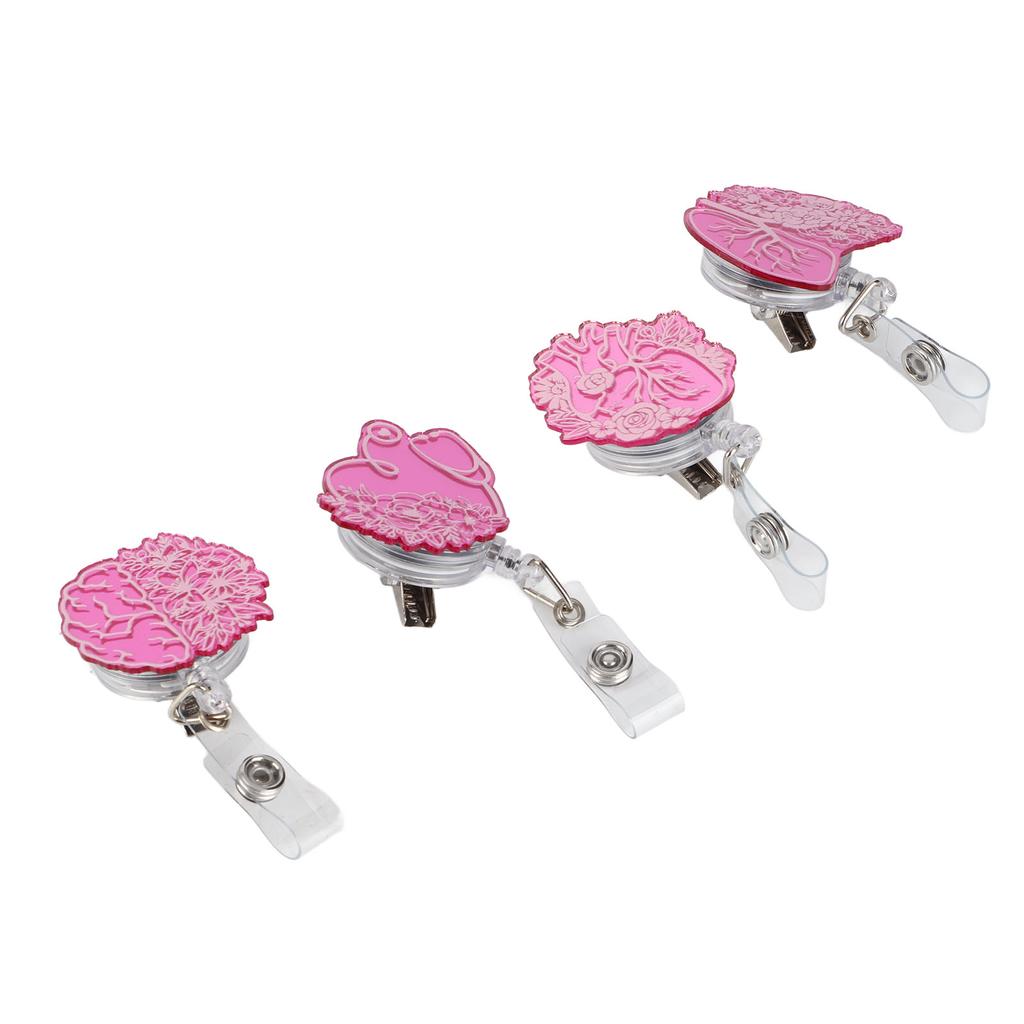 4pcs Retractable Badge Reel Acrylic Mirror  Organ Flower Pattern Innovative Decorative ID Nam