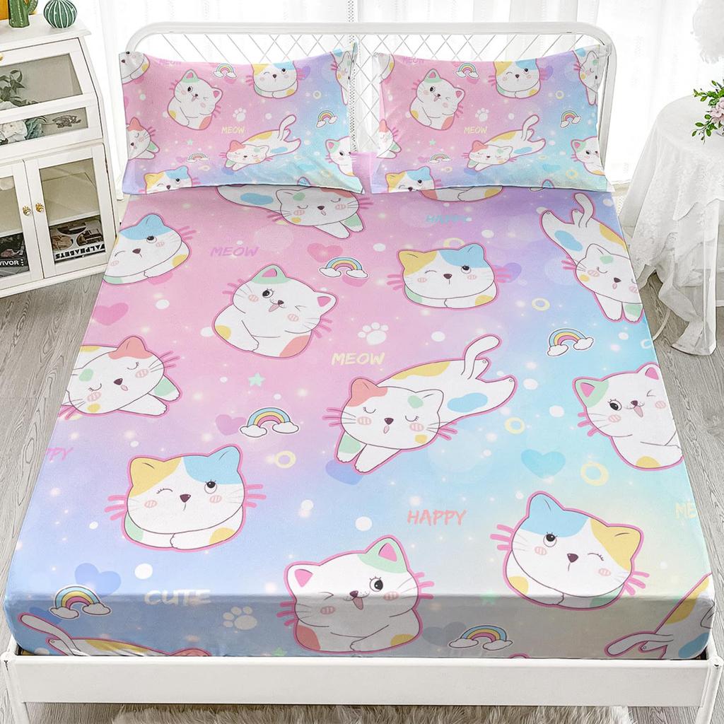 Cartoon Cat Pattern Bed Hat Three-Piece Digital Printing Bedding Bed Hat Three-Piece Set Children And Adults