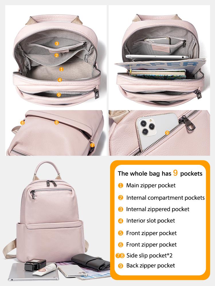 Zency Women's Daypack Travel Backpack Genuine Leather Large Capacity For Commuters Multi-pockets