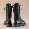 Autumn/Winter ZIP Fashion Cool Baby Girls Warm Square Heel Round Toe Casual Lace-Up Comfortable Kids Black Mid Boots