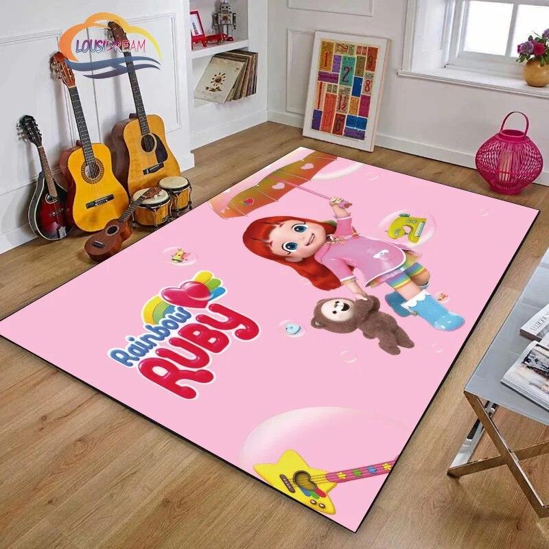 3D Printing Rainbow Ruby Series Carpet Lulu and Bear Cartoon Living Room Bedroom Non-slip Rug Soft Play Area Floor Mat Girl Gift