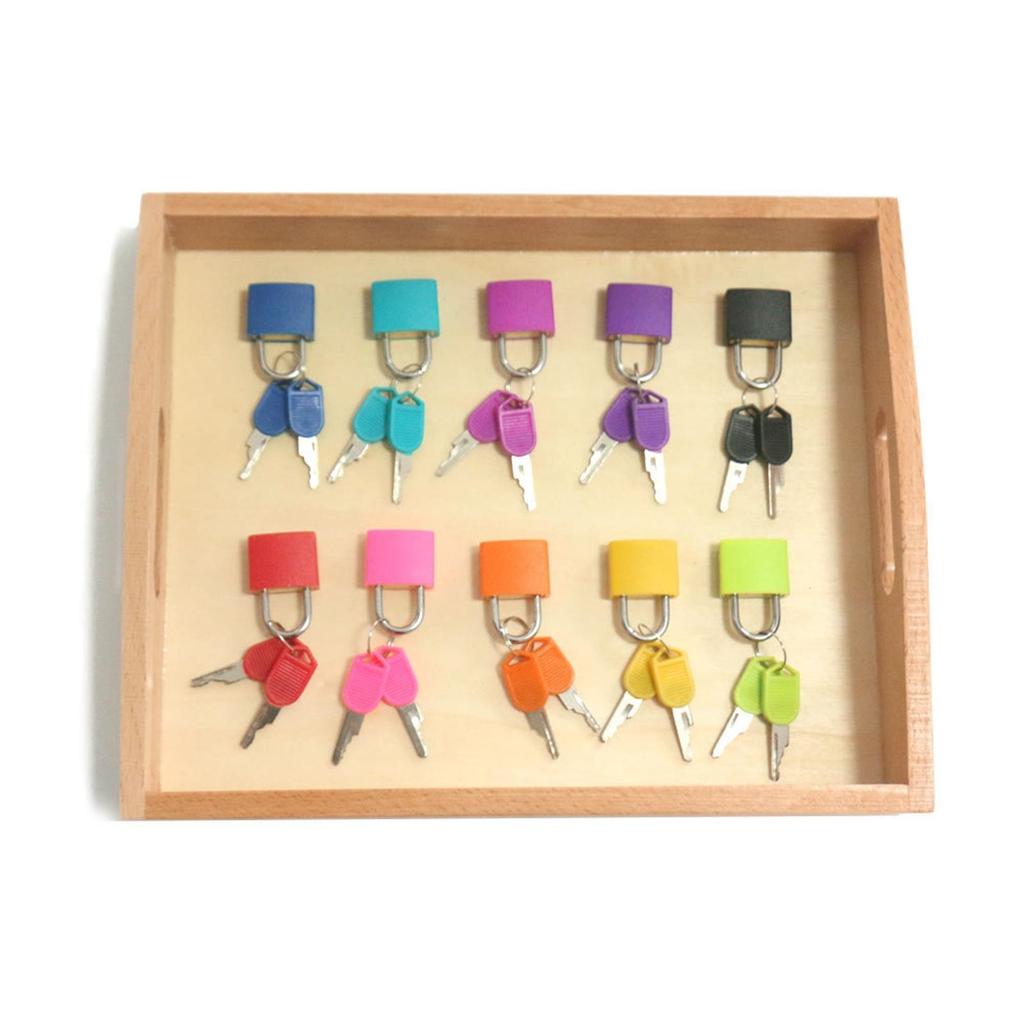 10Pieces Color Montessori Locks Toy Early Learning Toys , 10 and Tray