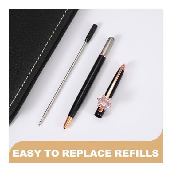 PATIKIL 2pcs Black Ink Ballpoint Pens, Crystal Diamond Twist Metal Pens 1.0mm Medium Point, Gold for Notes, Journaling, Gifts, Office