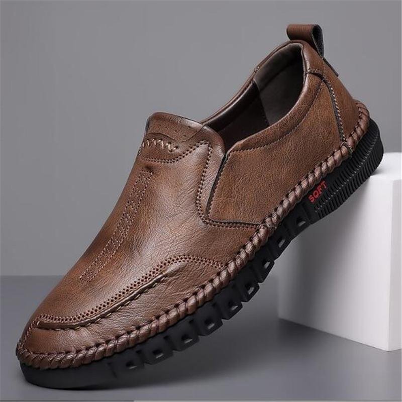Fashion Business Leather Men Shoes Summer Slip On Loafers Breathable Men Casual Leather Soft Shoes Black Flats Driving Shoes Moccasins