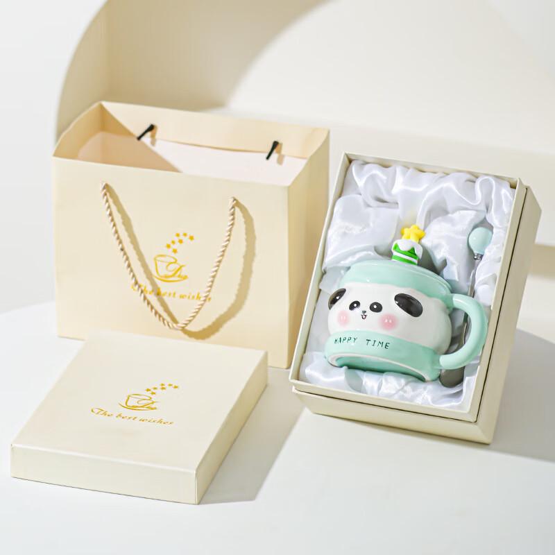 Cute Ceramic Panda Mug with Lid and Spoon