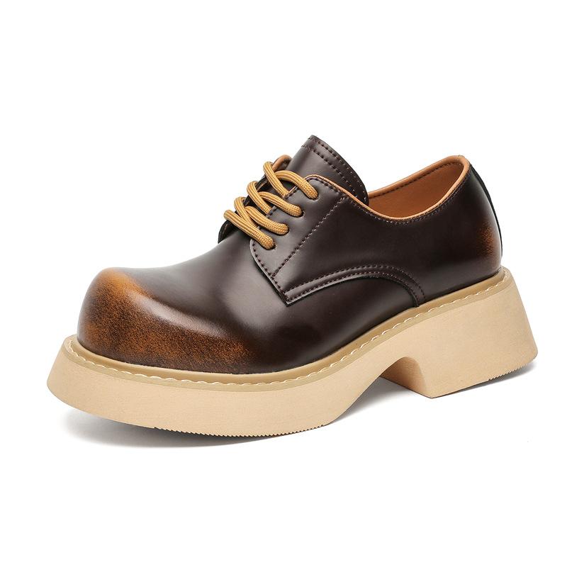 Big Head Upturned Head Leather Shoes Men's Platform Heightening Japanese Ins Versatile Commuter Derby Shoes Niche Casual Shoes 9544-J