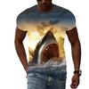 Maglietta da uomo con stampa 3D di squalo, T-shirt estiva a girocollo con motivo di animale marino, Top larghi a maniche corte