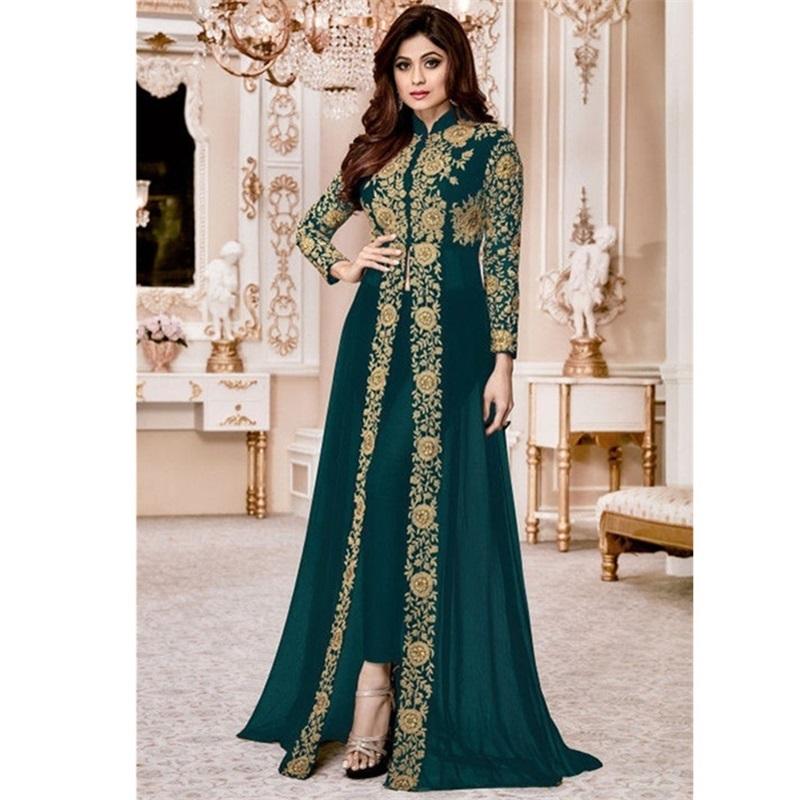 European And American Fashion Stand-up Collar Lace Chiffon Dress Retro Style Women's Long-sleeved Lace Stitching Waist Long Skirt