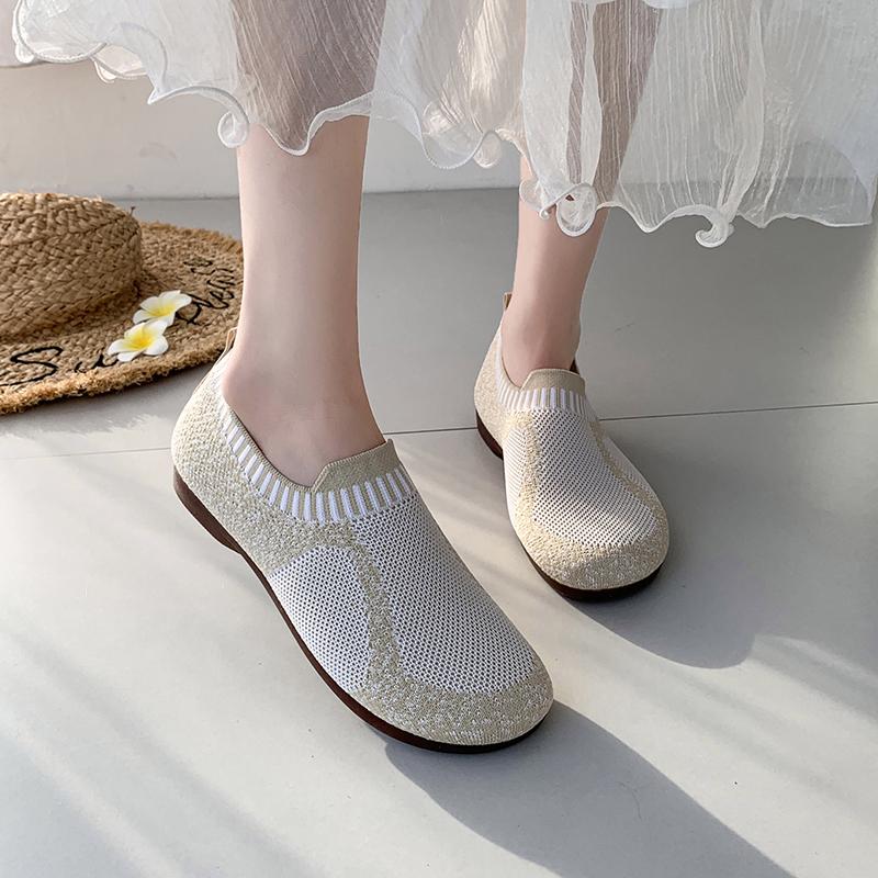 Fashion 2025 New Women's Breathable Knit Sneakers Casual Lace Up Outdoor Shoes Lightweight Mesh Low Top Shoes