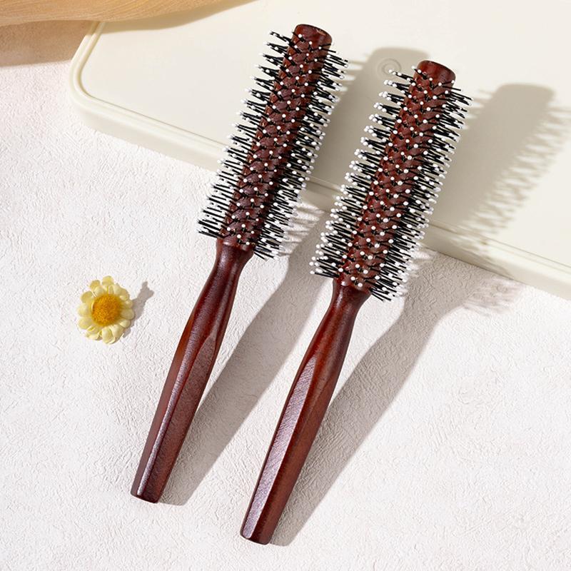Anti-Static Wooden Handle Salon Styling Drying Tool Round Hairdressing Curling Massage Roller Comb For Real Hair Wigs Barber