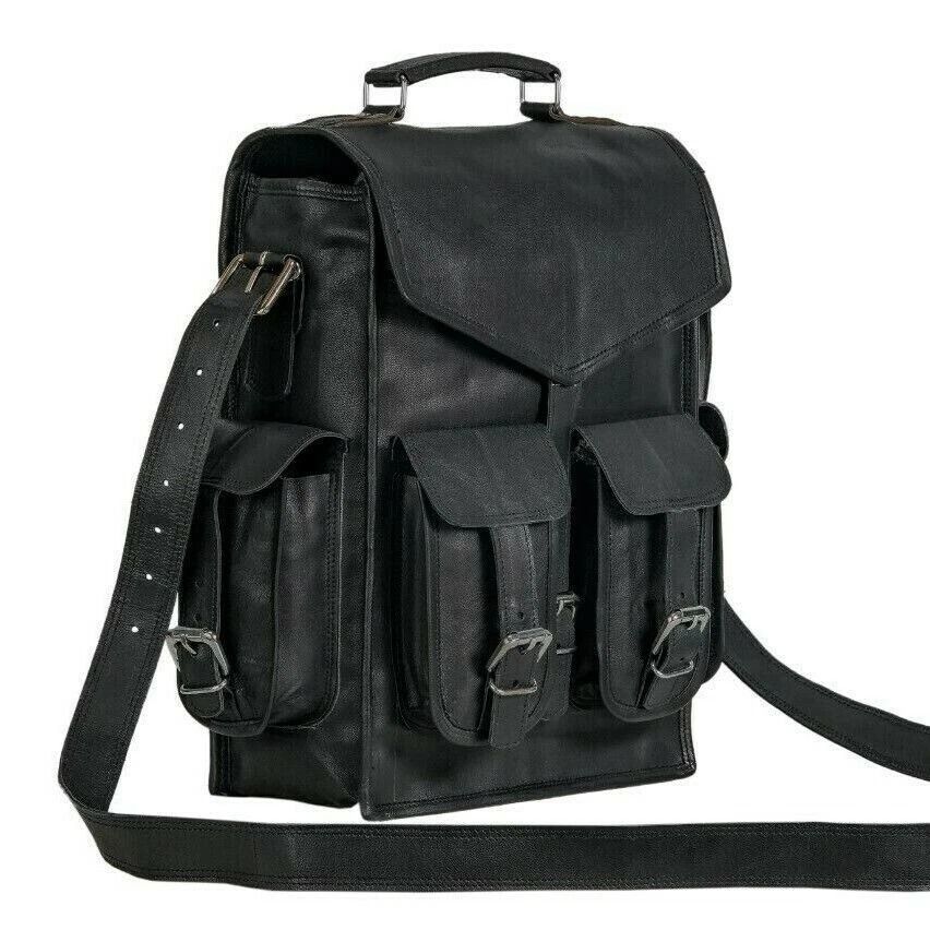 Genuine Black Leather Handmade Men's Rucksack Backpack | Travel Laptop Bag