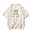 100% Pure Cotton Women's Cat Print Short Sleeve T-Shirt, Plus Size, Slimming Round Neck, Summer 2024 Collection.
