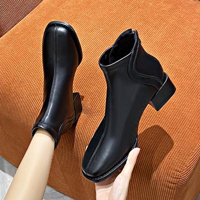2024 High Quality Women's Shoes Ankle Women's Boots Classics Modern Boots Women Sewing Back Zip Square Heel Shoes Women Zapatos