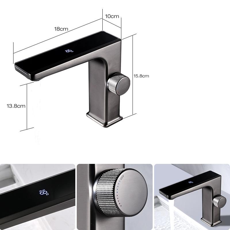 Digital Display LED Bathroom Basin Faucet Brass Black/White Hot Cold Water Sink Mixer Wash Tap Deck Mount Sink Mixer Tap