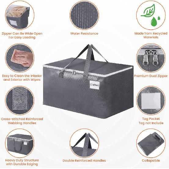 BlissTotes Large Moving Bags, Storage Bags with Zippers, Handles Moving Supplies with lids, Heavy Duty Totes for Storage Bags for Space Saving,