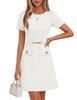Women's Fashion Solid Color Waist Belt Decorative Summer Short Sleeve Workwear Dress Knee Length Elegant Casual Office Attire