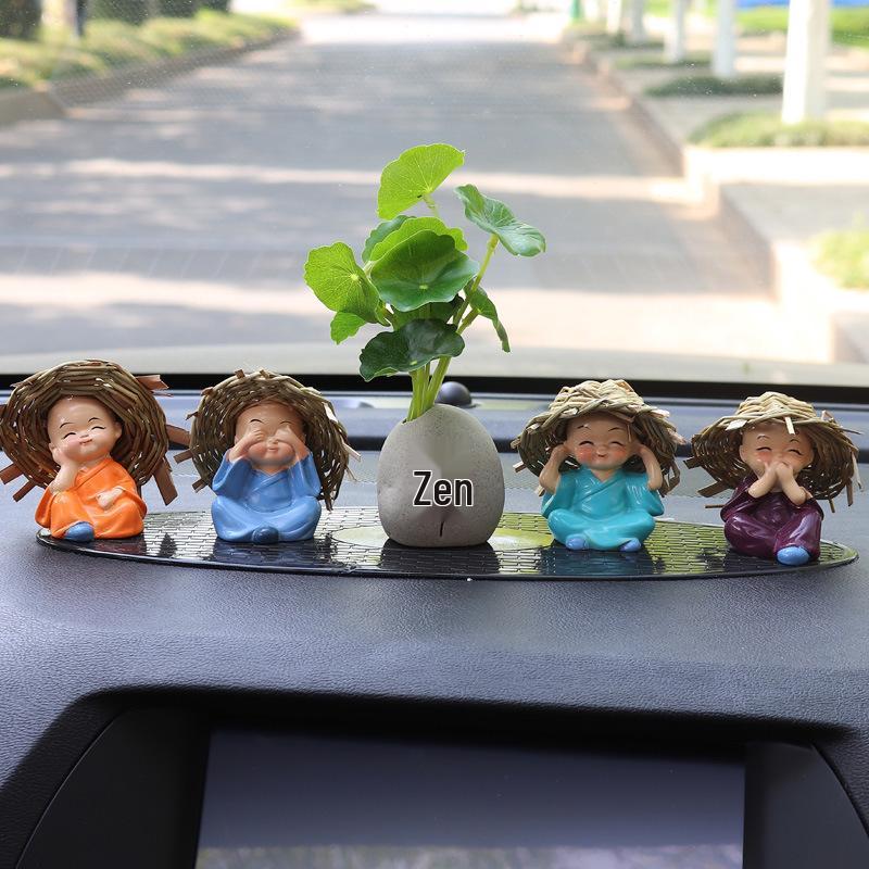 Shaking Head Monk Car Ornament Set - Cute Interior Decoration for Men and Women