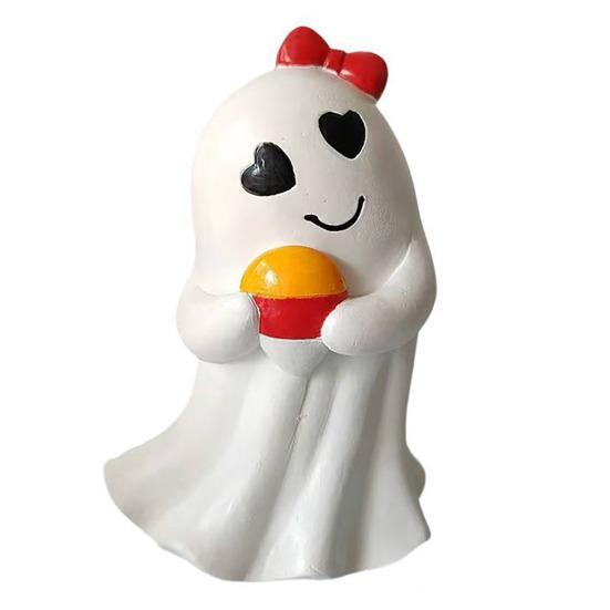 Halloweenská figurka ducha Roztomilá malá bílá soška ducha Stolní ozdoby ducha Pryskyřičné řemesla pro vnitřní venkovní verandu Domácí stolní dekorace