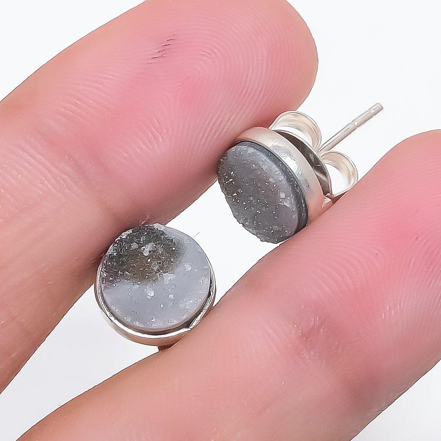 Titanium Druzy Gemstone Handmade Tops 925 Sterling Silver Earring KJ-1451