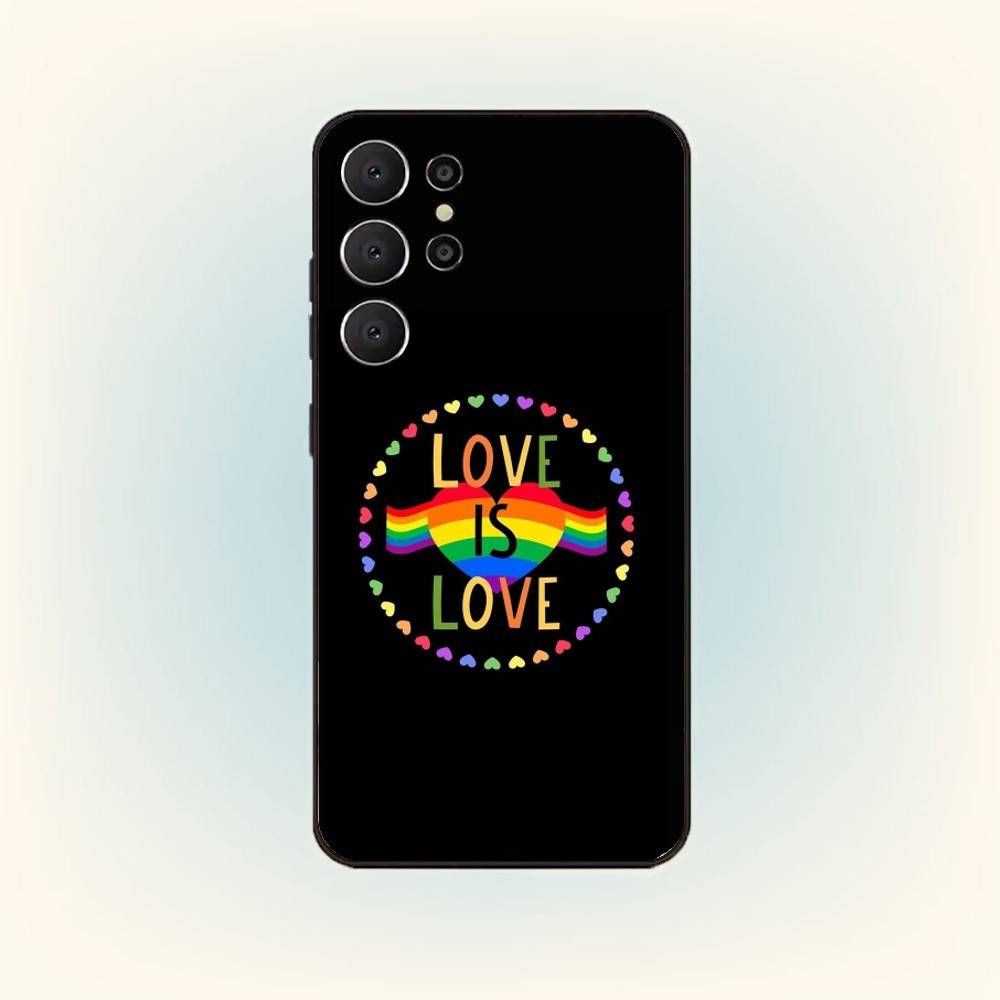 Love Is Love LGBT Rainbow Phone Case For Samsung S26,S25,24,23,22,30,21,10,9,Ultra,Plus,Lite,FE Soft Black Case