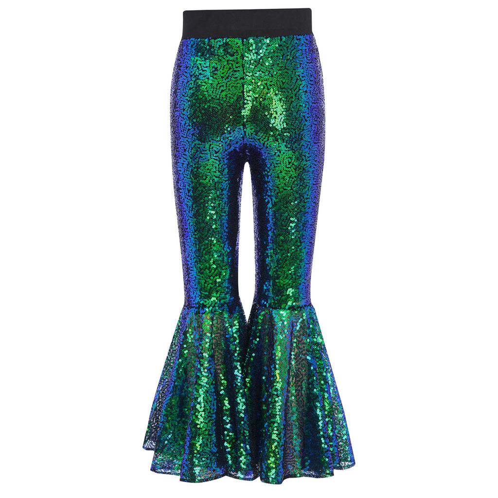 Pantaloni Compleți pentru Spectacol pe Scenă pentru Fete: Pantaloni evazați strălucitori cu paiete și talie elastică pentru dans și spectacol
