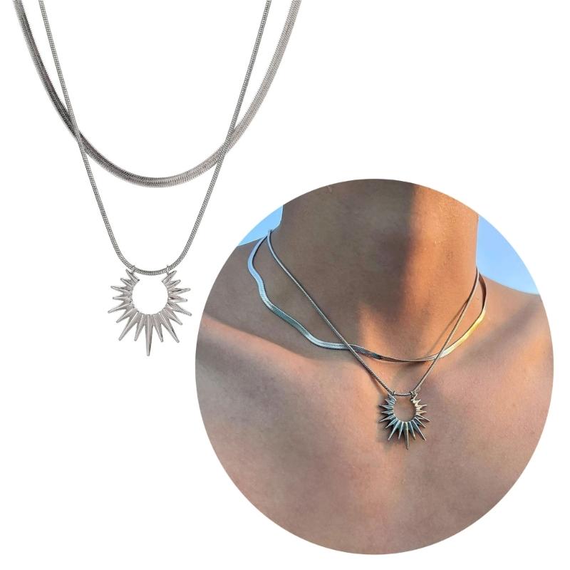 Titanium Steel Necklace Daily Wear Sun Layered Choker for Women Girl Party