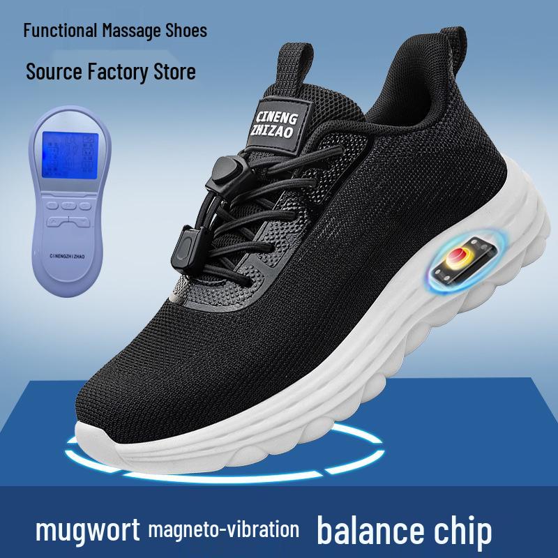 "Black Bioelectric Pulse Massage Shoes for Healthy Walking - Soft Sole, Magnetic Vibration (LJA061) - Ideal for Middle-aged and Elderly"