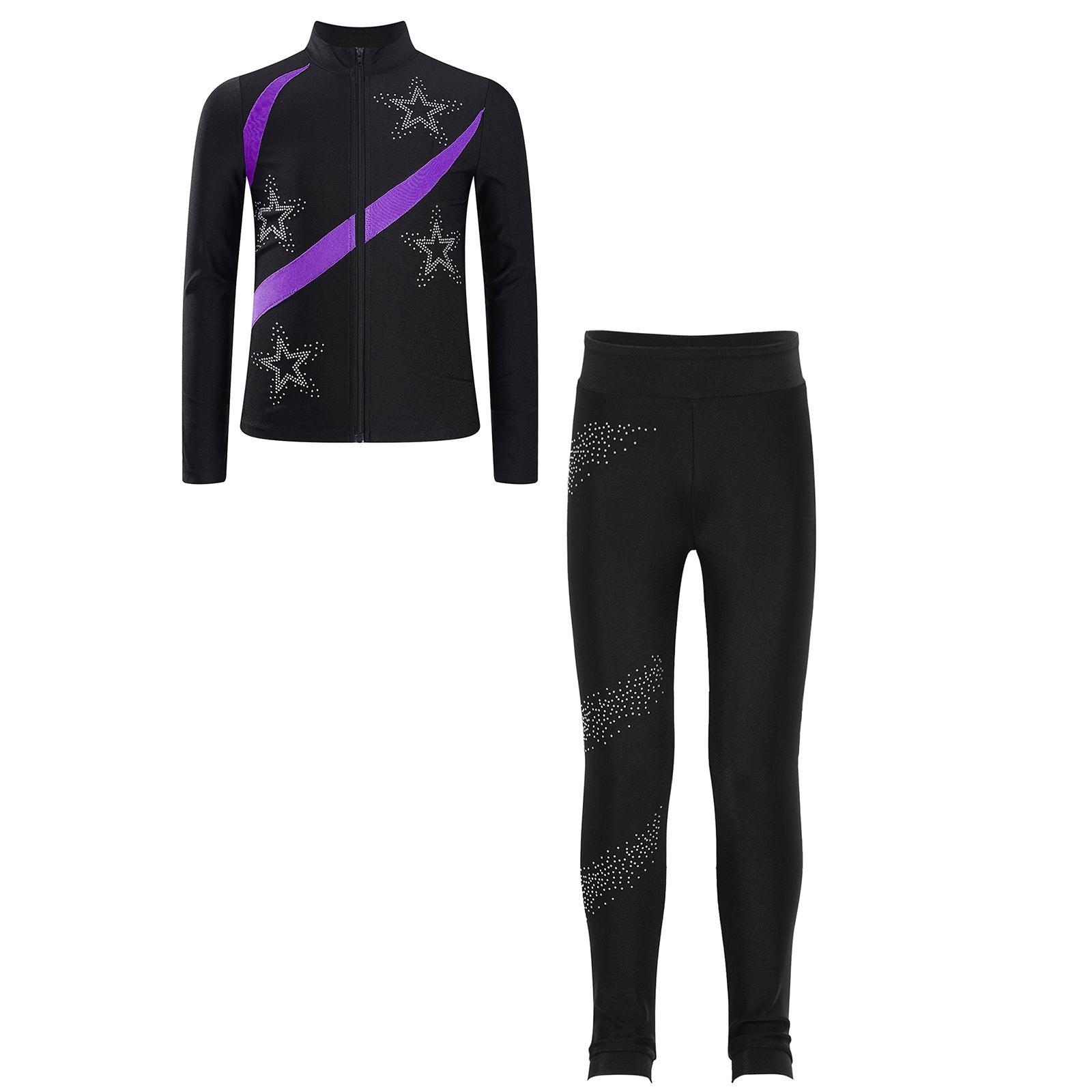 

Набір для фігурного катання для дівчаток Спортивний топ «Блискуча зірка» Контрастний колір Довгий рукав Світшот на блискавці зі стійкою 5-6 Years фіолетовий