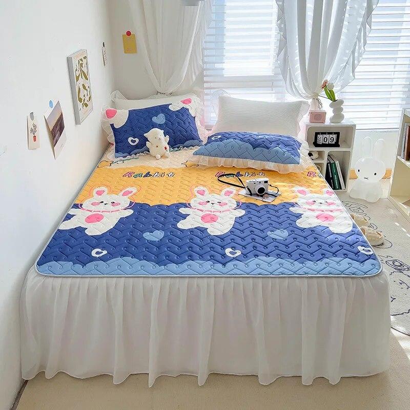 Textile de casă Cearșaf cu elastic Față de pernă Set 3 buc Așternut de pat Răcoros de vară Latex Cuvertură de pat Volan pentru pat Desene animate drăguțe Cearșaf pentru pat pentru copii