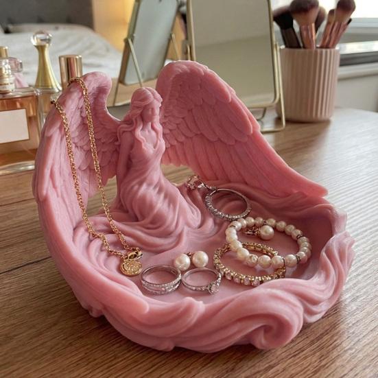 Jewelry Tray Angel Wings Decorative Storage Tray Multi-Purpose Perfume Storage Tray for Rings Earrings Bracelets Keys Crystal Balls