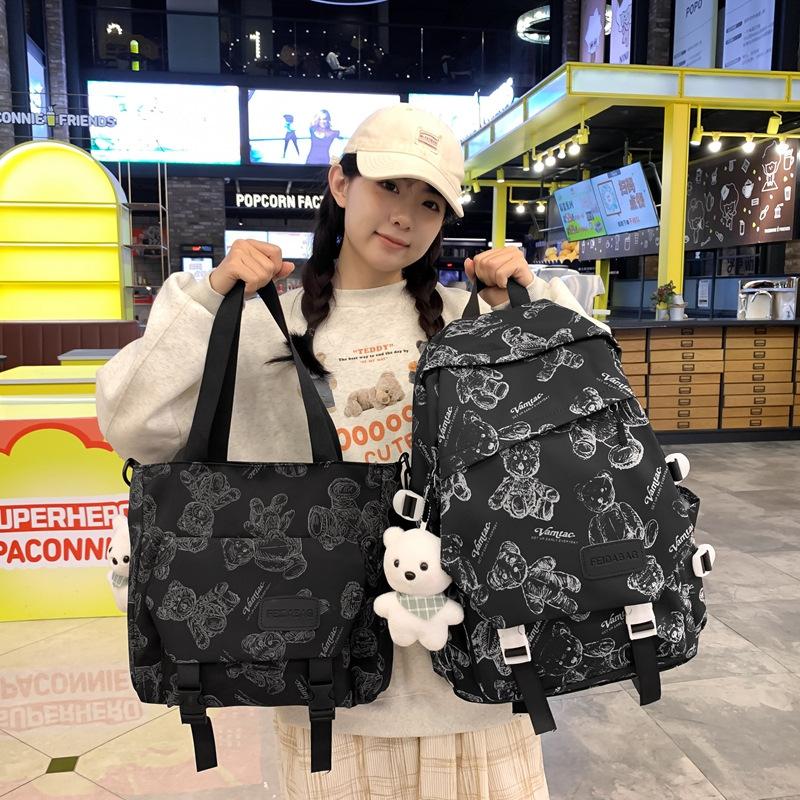 Casual Backpack Girl Cute Bear Lightweight Weight Backpack Junior High School College Student Schoolbag Fashion