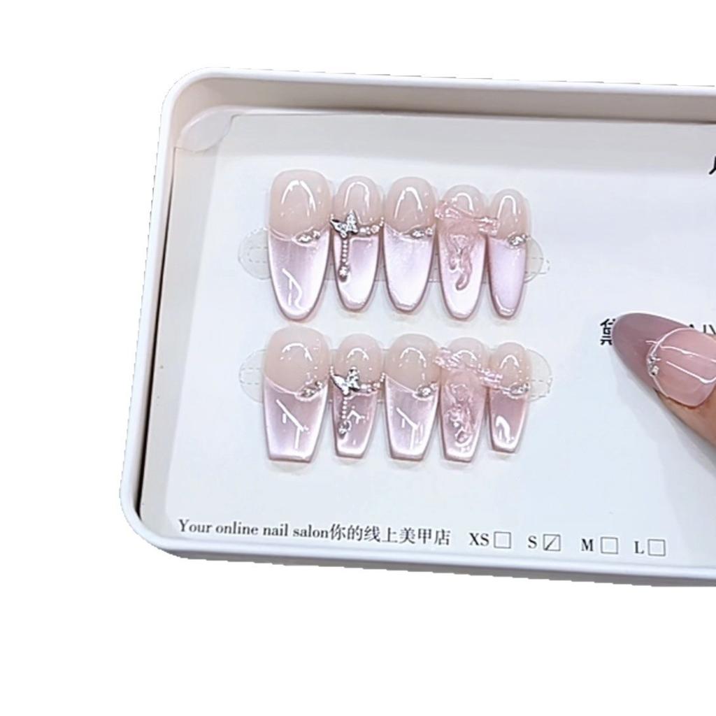 Pure Hand-wearing Armor New Style Slightly Sweet Girl Three-dimensional Pink Butterfly Cat Eye Style Nail Art Patch