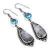 Natural Dendrite Opal, Topaz 925 Sterling Silver Jewelry Earring 2.44" I0q11