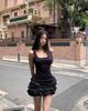 Black temperament U-neck suspender vest dress women's summer spice girl slim waist a word fluffy cake short skirt